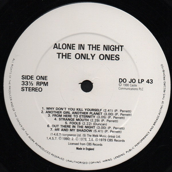 Master Release: Alone In The Night by The Only Ones