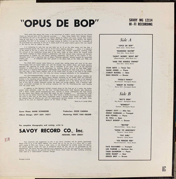 Release: Opus De Bop-Vinyl-US-1957-MG 12114-3736237
