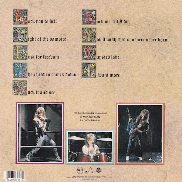 Release: Rock You To Hell-Vinyl-US-1987-6250-1-R-2908105
