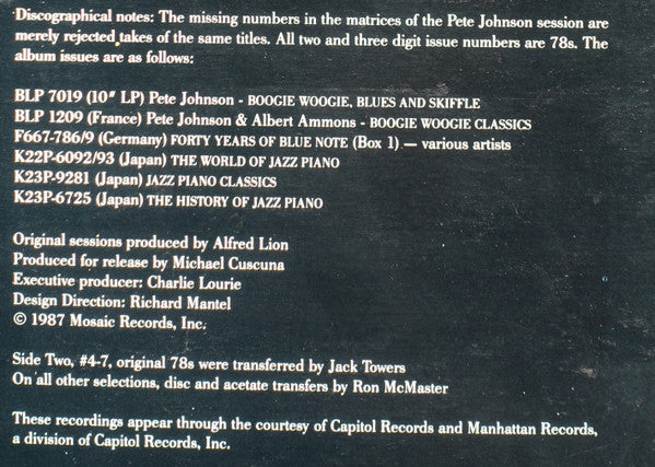 The Pete Johnson / Earl Hines / Teddy Bunn Blue Note Sessions