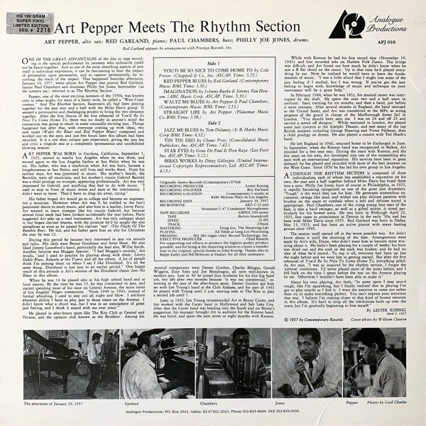 Release: Art Pepper Meets The Rhythm Section-Vinyl-US-1992-APJ 010-2511840
