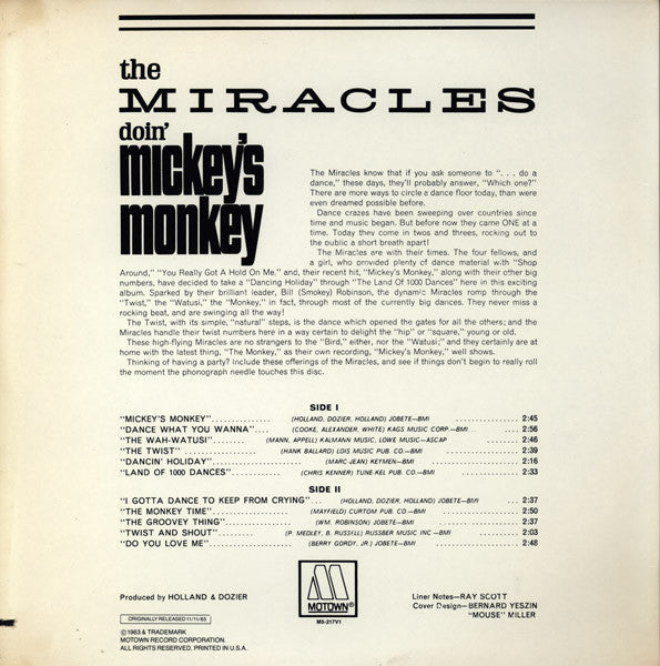 Release: Doin' Mickey's Monkey-Vinyl-US-1981-M5-217V1-3166662