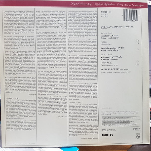 Release: 2 Sonatas = 2 Sonaten (KV 533/494 & KV 545) / Rondo (KV 511)-Vinyl-UK & Europe-1984-412 122-1, 412 122-1-5247312
