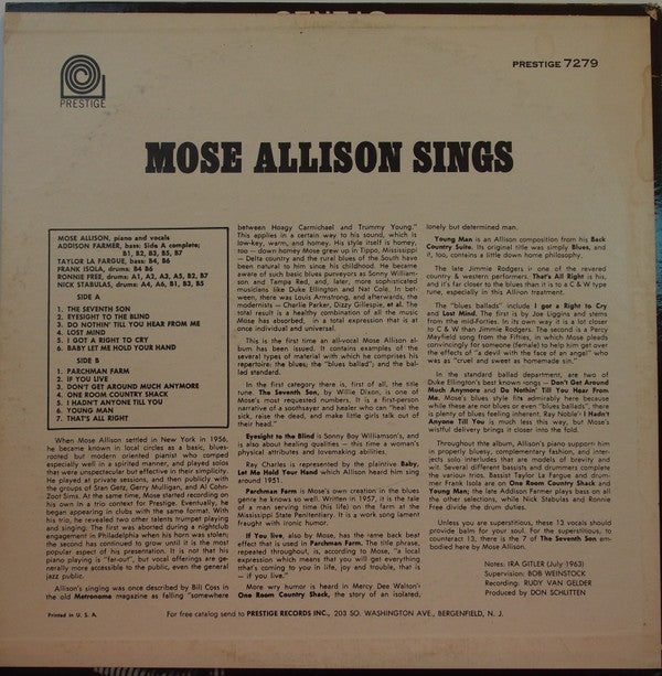 Master Release: Mose Allison Sings by Mose Allison