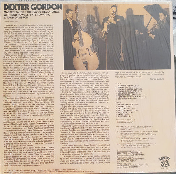 Release: Master Takes. The Savoy Recordings-Vinyl-US-1985-SJL 1154-4950565