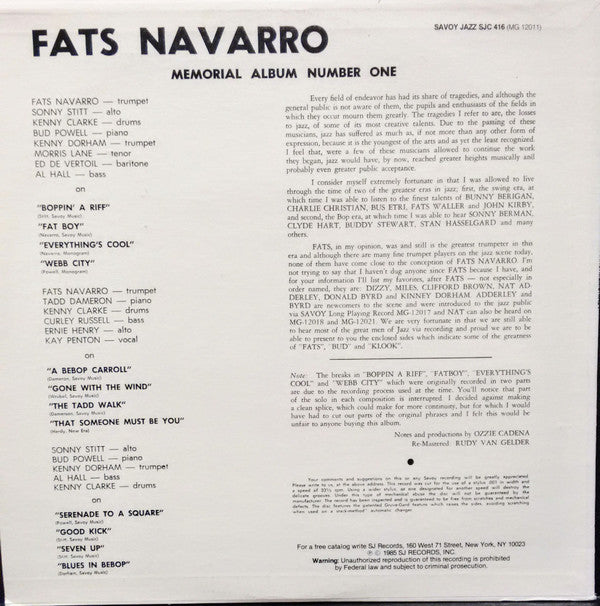Master Release: Fats-Bud-Klook-Sonny-Kinney by Fats Navarro