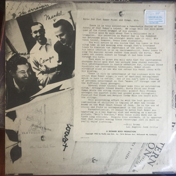 Release: Sings And Plays With Bud Shank, Russ Freeman And Strings-Vinyl-US-1958-PJ-1202-4118324