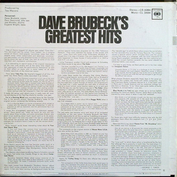 Release: Dave Brubeck's Greatest Hits-Vinyl-US-1971-CS 9284-2670303