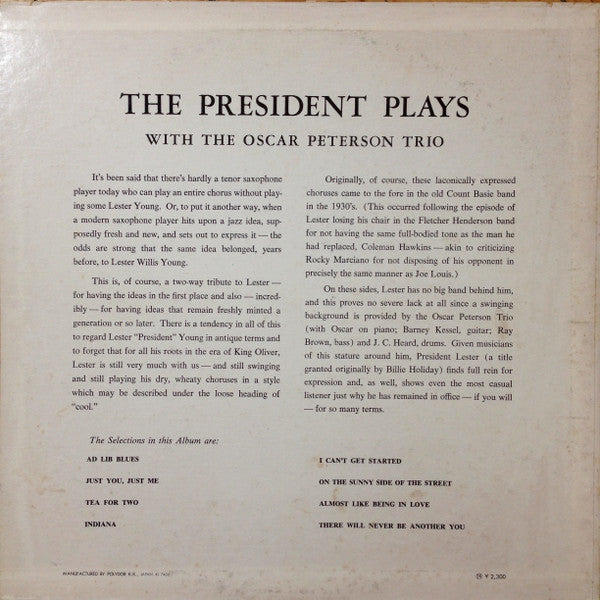 Release: The President Plays With The Oscar Peterson Trio-Vinyl-Japan-1974-MV 2084-6227294