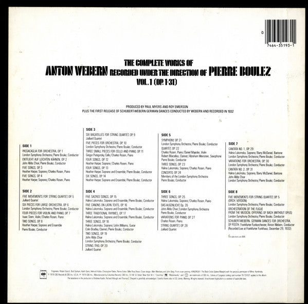 Release: The Complete Works Of Anton Webern, Volume 1 (Op. 1-31)-Vinyl, Box Set-US-1978-M4 35193, M 35732, M 35733, M 35734, M 35735-6461904