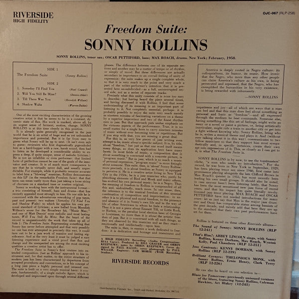 Release: Freedom Suite-Vinyl-US-1983-OJC-067, RLP-258-2313217