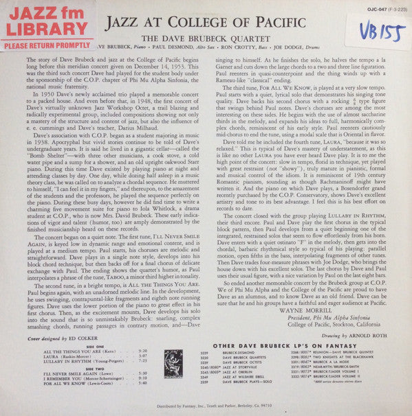 Master Release: Jazz At The College Of The Pacific by The Dave Brubeck Quartet
