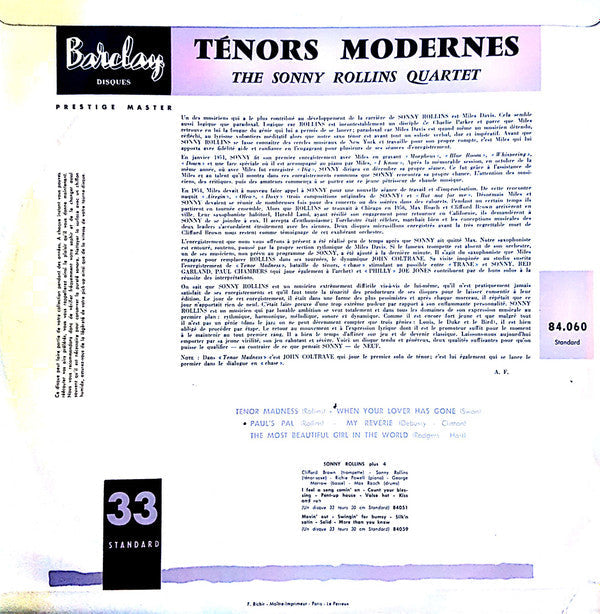 Release: Tenor Madness-Vinyl-France-1958-84.060 Standard, 84060 Ⓢ-9822491