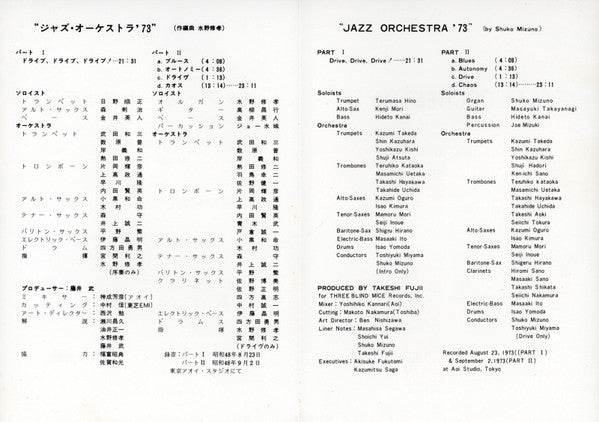 Release: Shuko Mizuno's "Jazz Orchestra '73"-Vinyl-Japan-1975-TBM-55-1360293