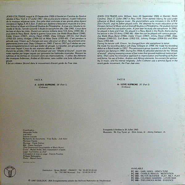 Release: "A Love Supreme" Live In Concert-Vinyl-France-1987-FC 106-1178891