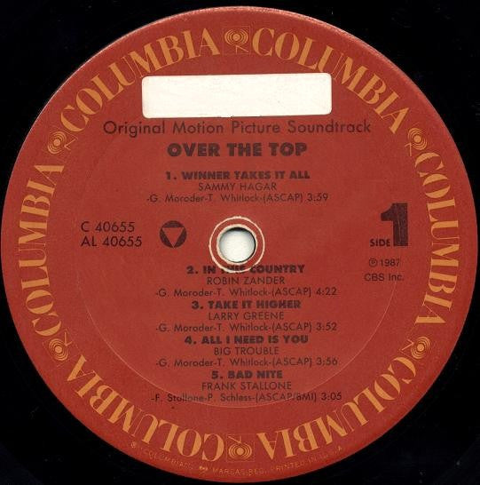 Release: Over The Top - Original Motion Picture Soundtrack-Vinyl-US-1987-C 40655, SC 40655-1833510