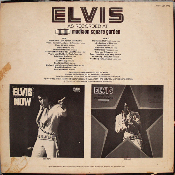 Release: Elvis As Recorded At Madison Square Garden-Vinyl-US-1972-LSP-4776-10094710