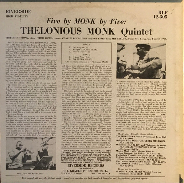 Release: 5 By Monk By 5-Vinyl-US-None-RLP 1150, RLP 12-305-21947158