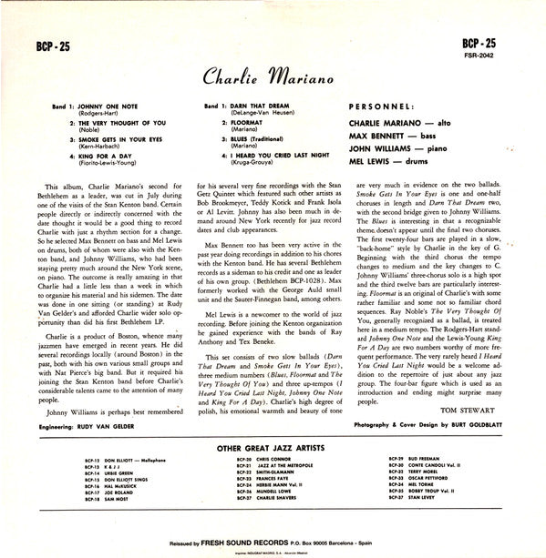 Release: Charlie Mariano-Vinyl-Spain-1988-BCP 25, FSR-2042-14060797