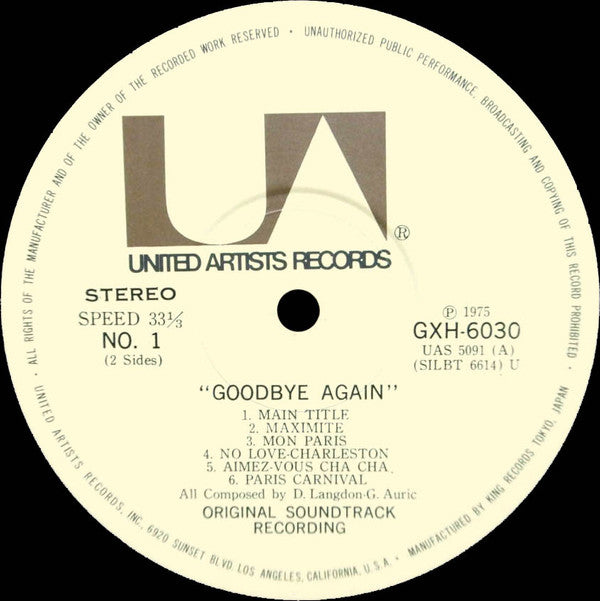Goodbye Again (Original Motion Picture Score) = さよならをもう一度