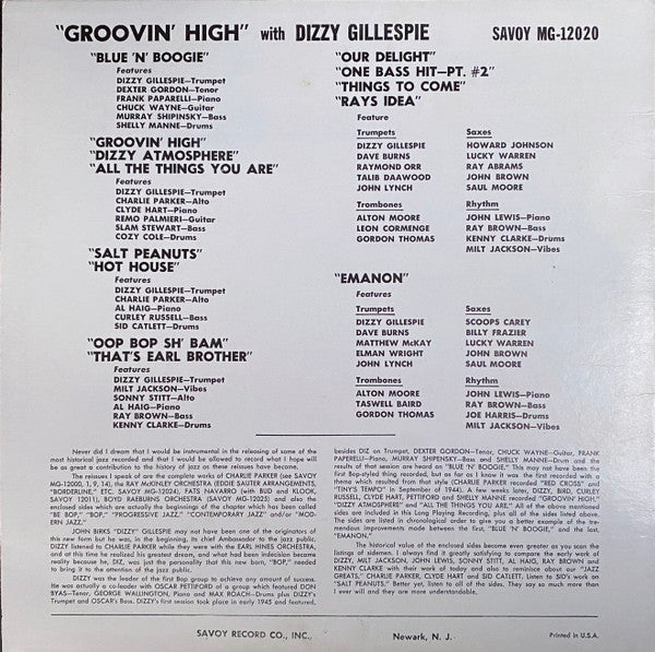 Release: Groovin' High-Vinyl-US-None-MG 12020-12458372
