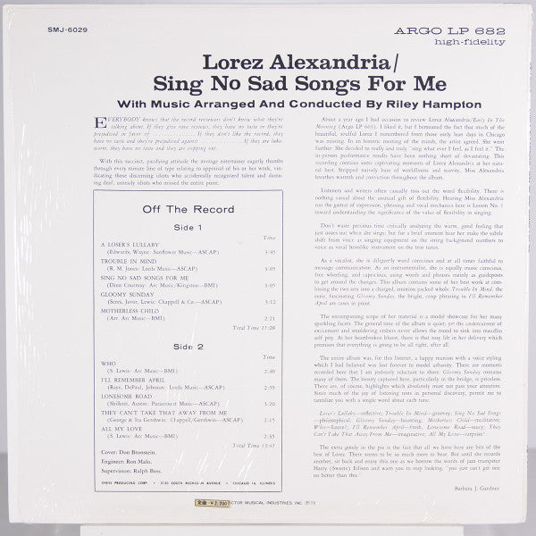 Release: Sing No Sad Songs For Me-Vinyl-Japan-1973-SMJ 6029-13446040
