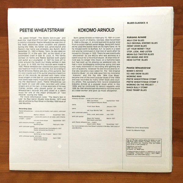 Release: Blues Classics By Kokomo Arnold / Peetie Wheatstraw-Vinyl-US-None-BC 4, 4-12638567