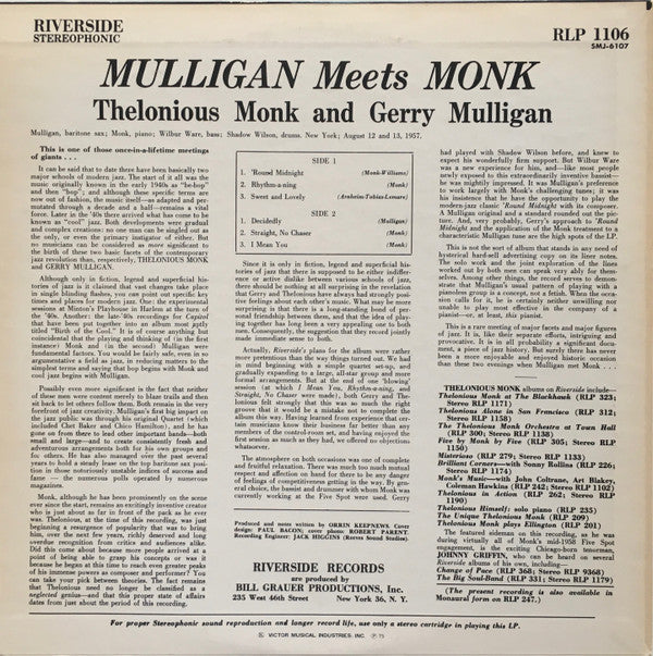 Release: Mulligan Meets Monk-Vinyl-Japan-1975-SMJ-6107, RLP 1106-12901048