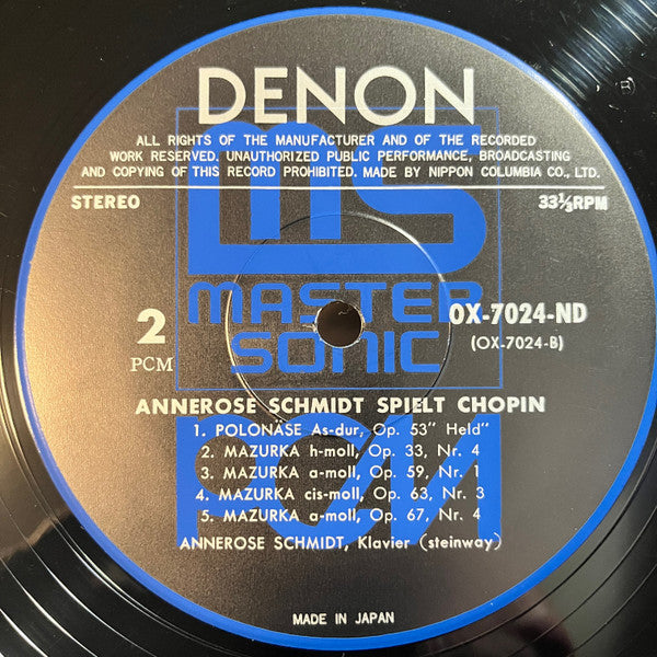 Annerose Schmidt Spielt Chopin -  Balladen, Etüden, Polonäse, Mazurken