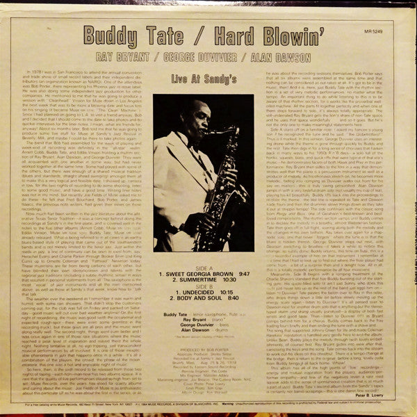 Master Release: Buddy Tate / Hard Blowin' Live At Sandy's by Buddy Tate