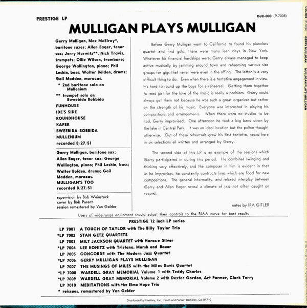 Master Release: Mulligan Plays Mulligan by Gerry Mulligan