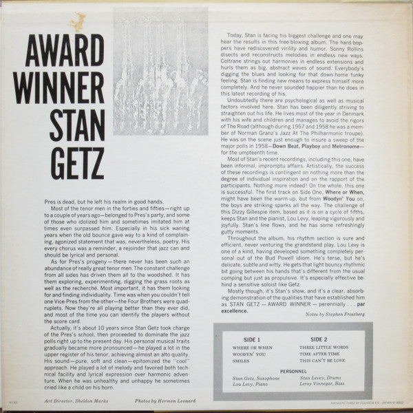 Master Release: Award Winner by Stan Getz