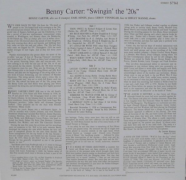 Master Release: Swingin' The '20s by The Benny Carter Quartet