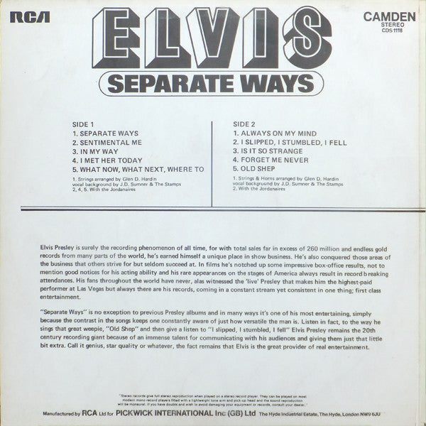 Release: Separate Ways-Vinyl-UK-1973-CDS 1118, CAS 2611-7292019