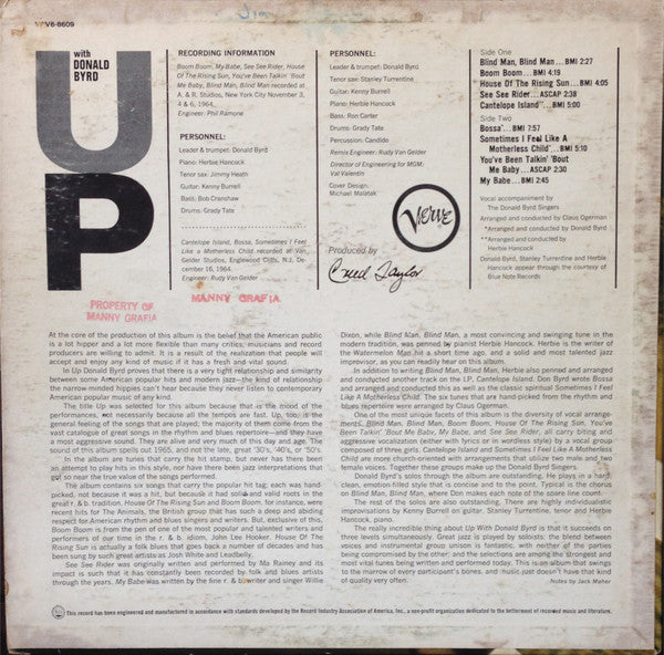 Release: Up With Donald Byrd-Vinyl-US-1965-V6-8609-9079669