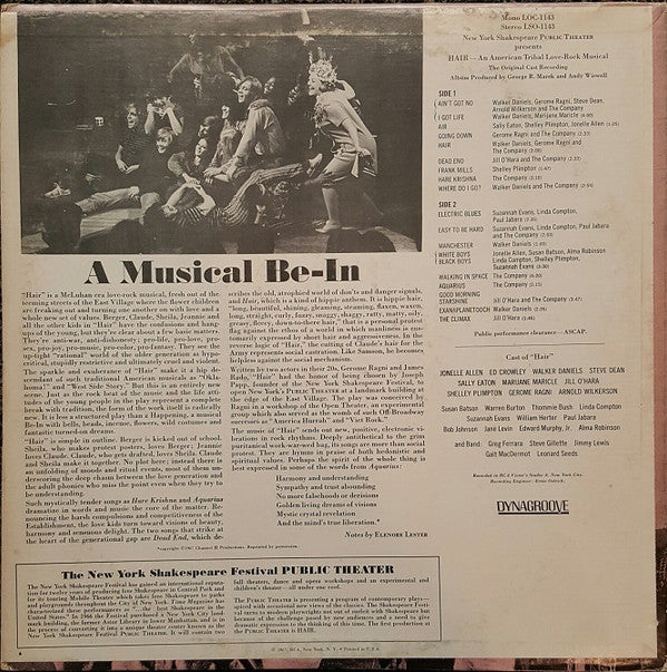 Release: New York Shakespeare Festival Public Theater Presents Hair - An American Tribal Love-Rock Musical-Vinyl-US-1967-LSO-1143, LSO 1143-8558430