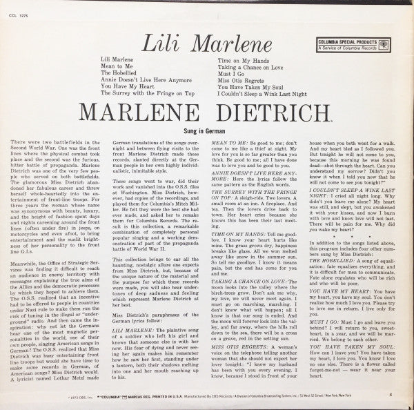 Master Release: Unknown Release by Marlene Dietrich