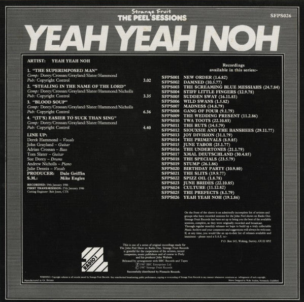 Master Release: The Peel Sessions by Yeah Yeah Noh
