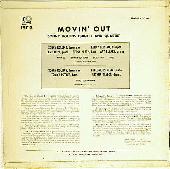 Release: Moving Out-Vinyl-Japan-1961-Rank 5016-7813112