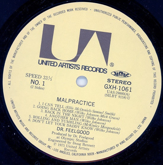 Release: Malpractice-Vinyl-Japan-1979-GXH 1061, UAS-29880-4508825