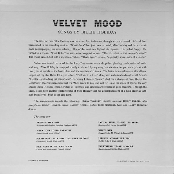 Master Release: Velvet Mood by Billie Holiday