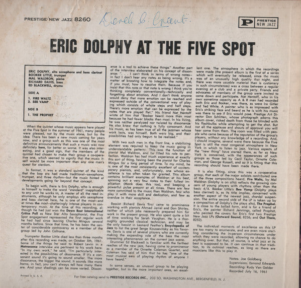 Release: At The Five Spot, Volume 1.-Vinyl-US-1965-NJ 8260, NJ 8260, NJLP 8260-1003758