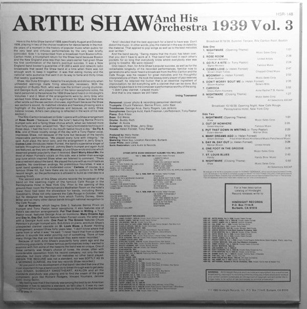 Master Release: The Uncollected Artie Shaw, Vol. 3, 1939 by Artie Shaw And His Orchestra