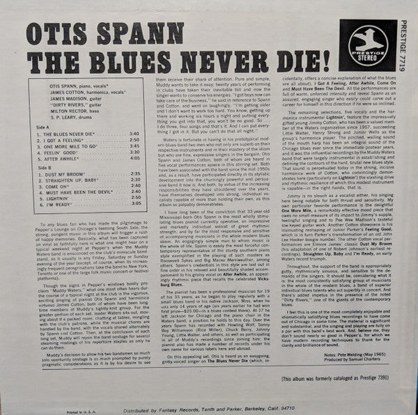 Release: The Blues Never Die!-Vinyl-US-None-PR 7719, P-7719-4489510