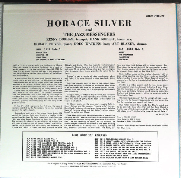 Release: Horace Silver And The Jazz Messengers-Vinyl-Japan-1983-BLP 1518-5265218