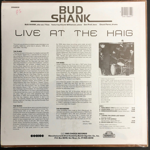 Release: Live At The Haig-Vinyl-US-1985-CRS6830-4364205
