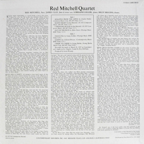 Master Release: Presenting Red Mitchell by Red Mitchell Quartet