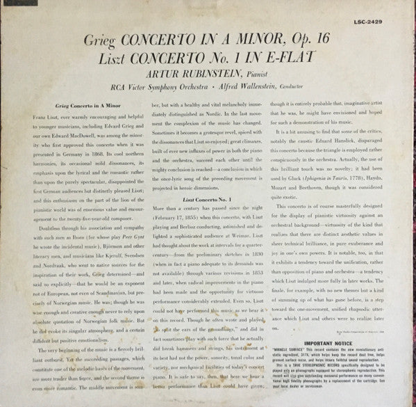 Release: Concerto In A Minor / Concerto No. 1-Vinyl-US-1960-LSC-2429, LSC 2429-6259006