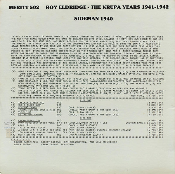 Release: The Krupa Years 1941-1942; Sideman 1940-Vinyl-US-None-Meritt 502-5531350