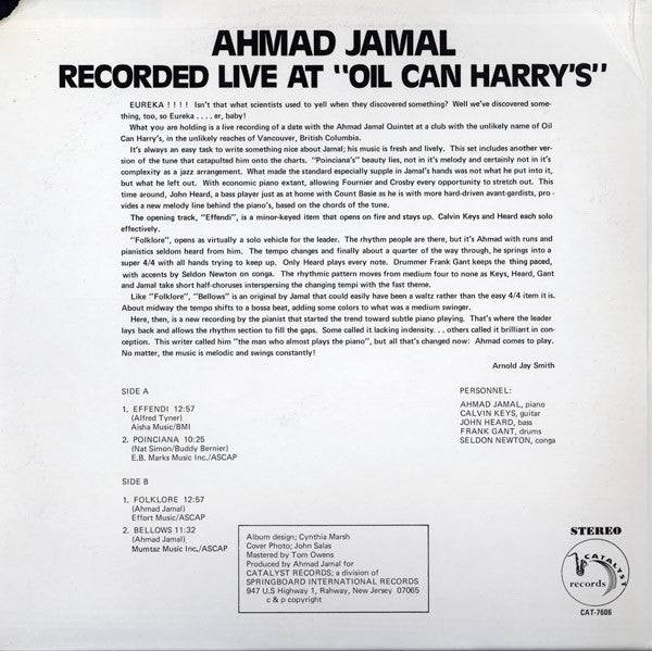 Master Release: Recorded Live At "Oil Can Harry's" by Ahmad Jamal